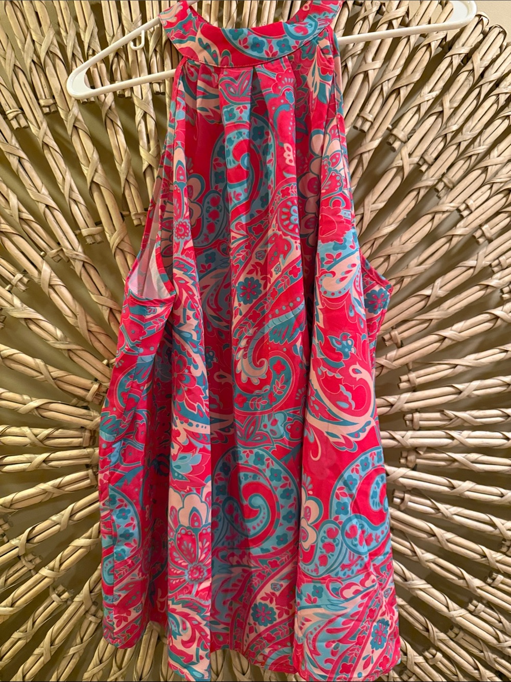 Sleeveless Halter Paisley Tank Top - Coral & Turquoise